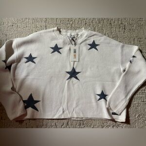 Calvin Klein Cream and Gray Star Crew Neck Sweater